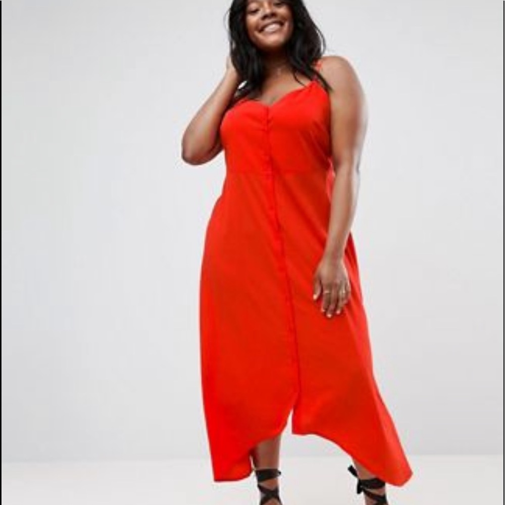 MIDI BUTTON THROUGH SUN DRESS WITH DIPPED HEM